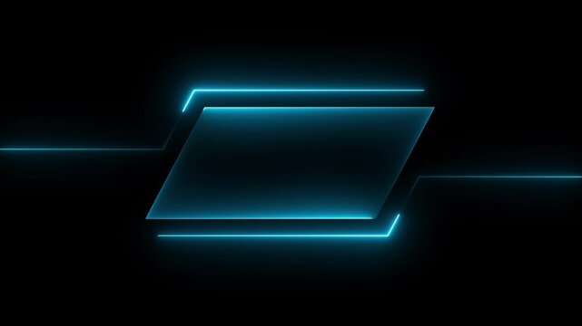 Abstract glowing blue neon light frame with horizontal lines and digital energy effect on a dark background for technology and futuristic design presentations and graphic elements for modern media