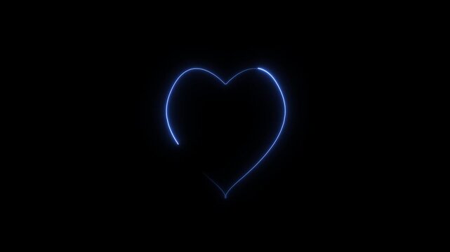 Glowing blue heart shape made of sparkling light particles isolated on a solid dark black background for romantic valentine day greeting card design element