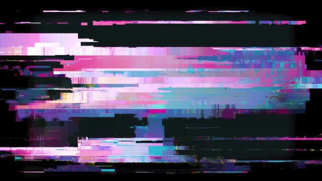 Glitch tv screen horizontal bars shifting on dark background seamless loop hand drawn digital stop motion animation for overlay copy space