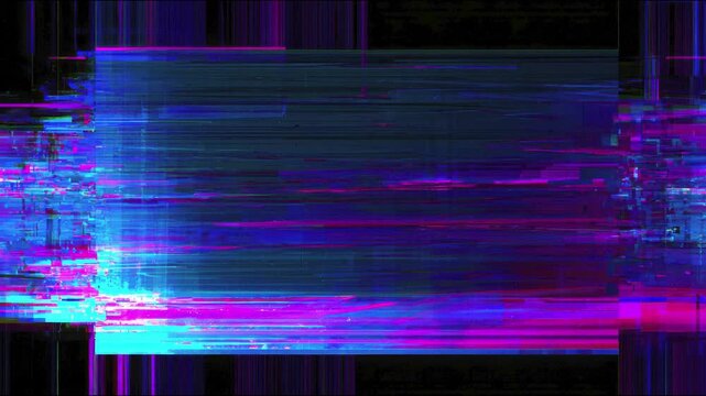 Neon glitch bars sliding horizontal scanlines on dark cyber grid background seamless loop stop motion drawn digital animation