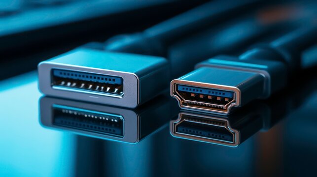 Modern usb and hdmi connectors on reflective surface