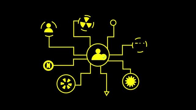 Minimalist yellow user icon representing a person profile on a solid black background for digital interface design and web application navigation elements