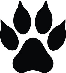 Black animal paw print, pet footprint icon, paw pad symbol, animal track on White background © MD FAHIM