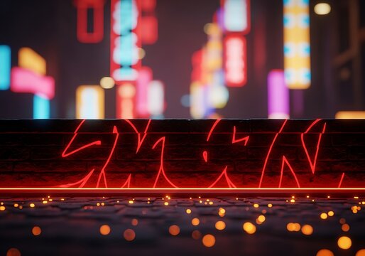 Stylized Cel Shaded Cinematic Scene with Glowing Red Energy Cracks and Neon City Bokeh wrs93dfnm