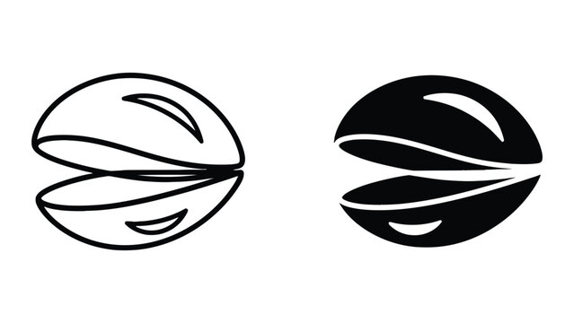 Professional Minimal Vector Icon Open clam shell icon in clean outline and solid black style Editable Stroke, Outline and Solid Style, Black Monochrome, Isolated on White Background