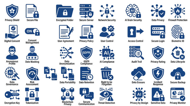 Data privacy and cyber security icon set