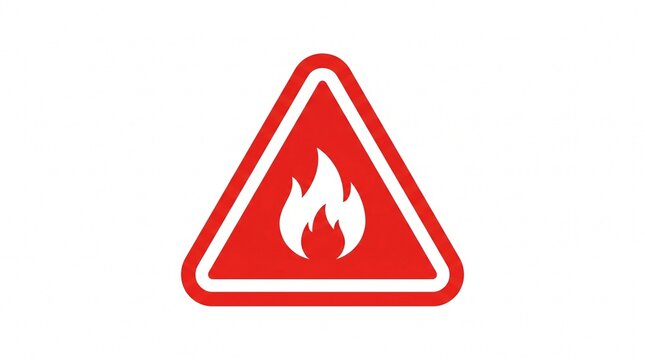Fire warning sign red triangle icon with white flame symbol isolated on white background hazard safety.