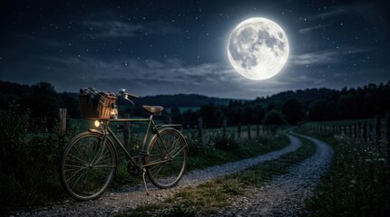 Fototapeta premium Bicycle Under Full Moon Night