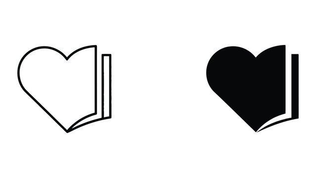 Professional Minimal Vector Icon Heart shaped book icon in outline and solid black vector styles Editable Stroke, Outline and Solid Style, Black Monochrome, Isolated on White Background