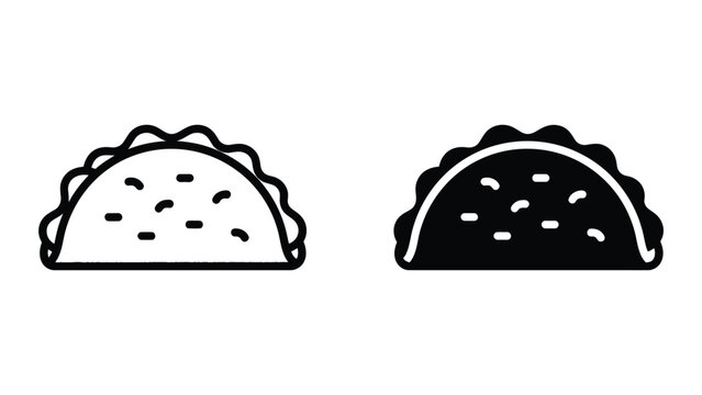 Professional Minimal Vector Icon Fresh taco snack food vector icon set Editable Stroke, Outline and Solid Style, Black Monochrome, Isolated on White Background