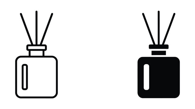 Professional Minimal Vector Icon Reed aroma diffuser bottle vector icon set Editable Stroke, Outline and Solid Style, Black Monochrome, Isolated on White Background