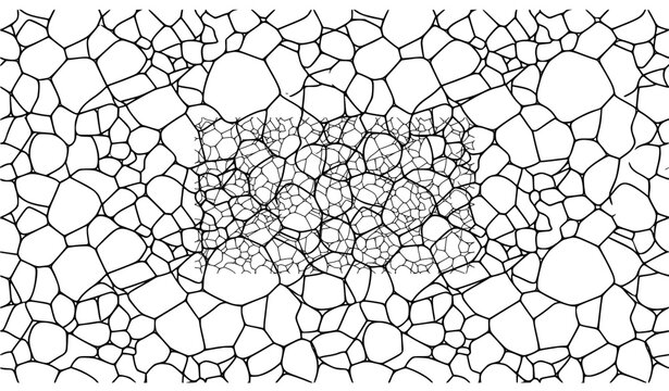 Abstract Black and White Voronoi Cell Pattern with Organic Geometric Mesh Grid Texture for Modern Fabric Textiles, Creative Wallpapers, and Digital Backdrop Designs