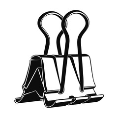 Fototapeta premium Black binder clip vector illustration, metal paper clamp icon for office supplies, stationery foldback clip graphic for business organization
