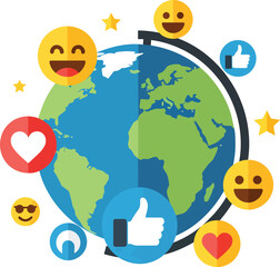 Fototapeta premium Global Social Media Connectivity with Earth Globe and Emojis