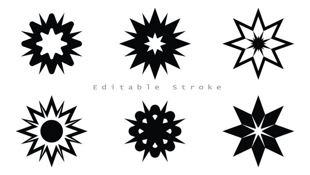 Retro Geometric Starburst Badges and Multi Pointed Star Vector Shapes
