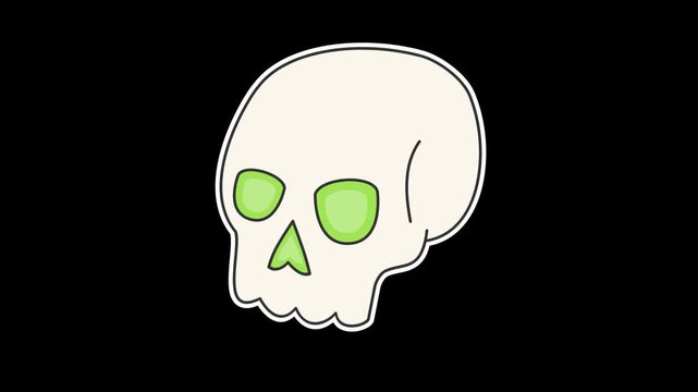 Seamless looping animation of a bouncing skull for Halloween horror and spooky seasonal concepts. Flat style sticker design element isolated on transparent alpha channel background