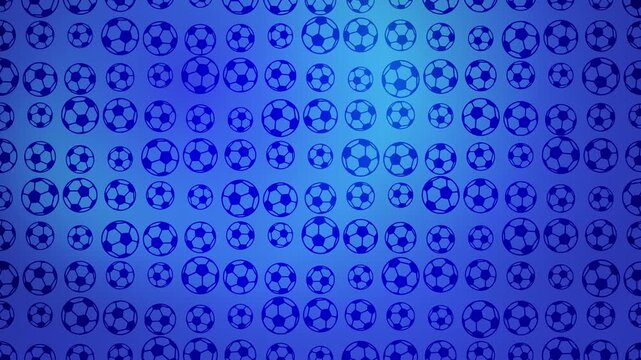 Blue background with a repeating pattern of dark blue soccer balls, creating a vibrant sports-themed texture.