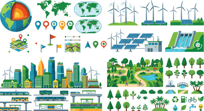 Detailed vector bundle of cartography elements including maps compasses and geographic symbols for professional design projects