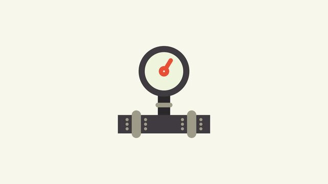 Indicator animated icon of pressure gauge on virtual pipe suitable for engineering presentations, industrial websites, and technology videos