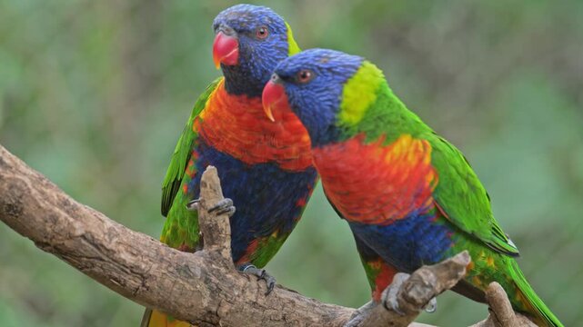 rainbow lorikeet (Trichoglossus moluccanus) parrots on a branch