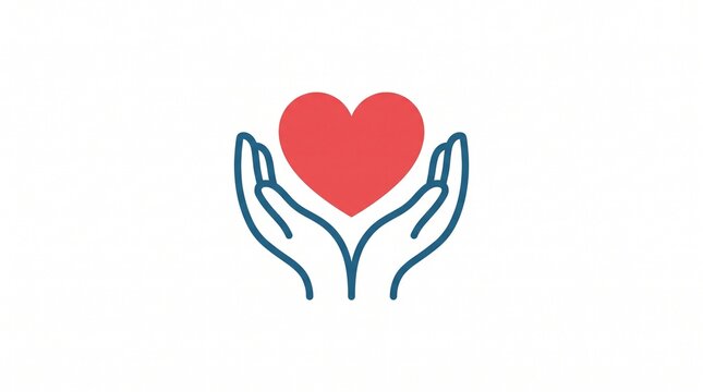 Hands cradle a heart symbolizing love and care in a simple graphic