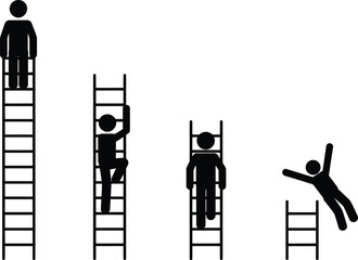 Person climbing and falling off ladders illustration © HappyArt