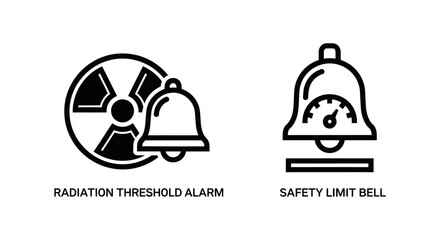 Fototapeta premium Radiation threshold alarm and safety limit bell icons with radiation threshold hazardous radioactive protection security emergency industrial detection measurement notification
