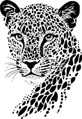 Detailed leopard face close up vector, monochrome wild cat portrait © Diente