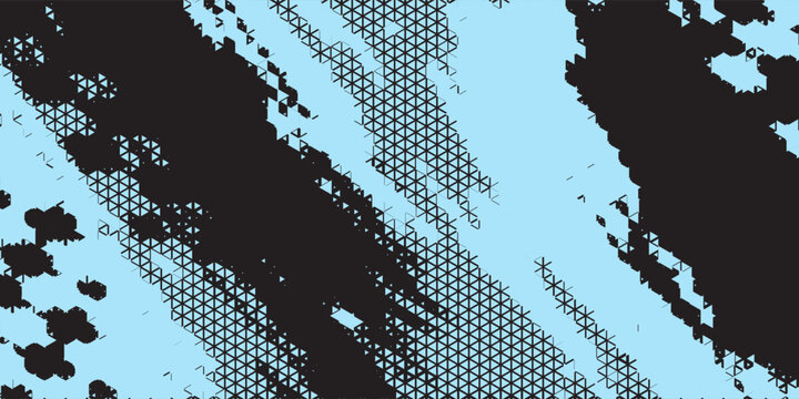 Abstract light blue and black geometric halftone background with a triangular grid texture and dynamic organic shapes.
