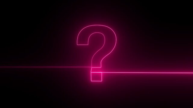 Glowing Magenta Pink Neon Continuous One Line Question Mark Loop - Minimal Symbols Black Backgrounds