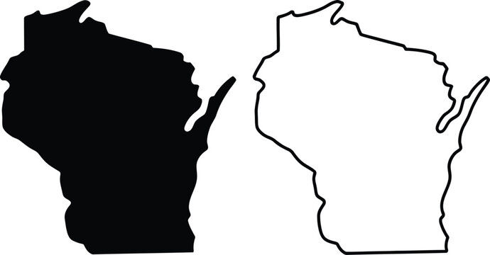 Wisconsin state outline map comparison black and white version