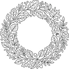Obraz premium Autumn leaf wreath vector icon line art with monochrome minimalist isolated