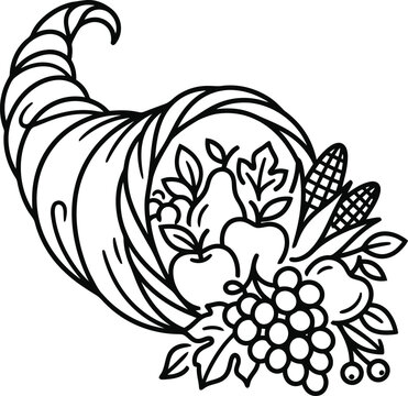 Thanksgiving cornucopia horn of plenty vector icon with cornucopia, thanksgiving