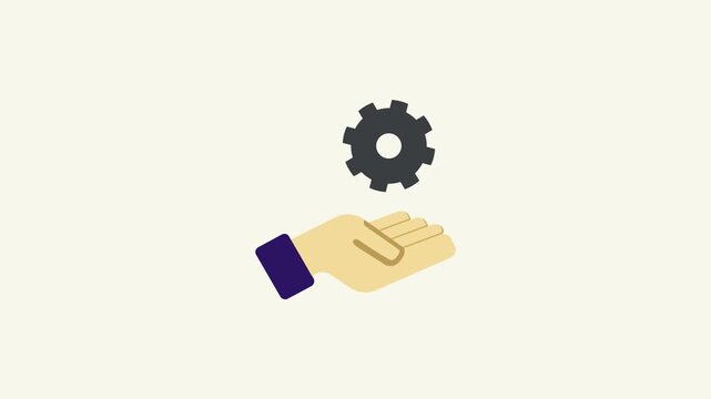 Hand holding gear animation Icon, Work optimization and maintenance icon animation, Loop HD video with alpha channel.	
