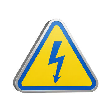 Warning sign featuring bold lightning bolt symbol isolated on transparent background