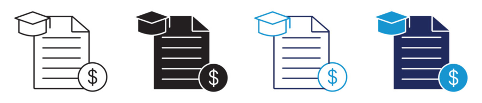 Scholarship Form Icon Set Vector Collection in Outline and Solid Style for Education and Student Finance Design