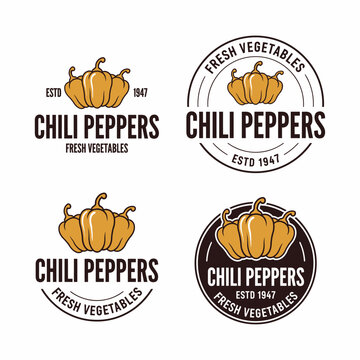Chili peppers fresh vegetables logo designs with vintage style labels