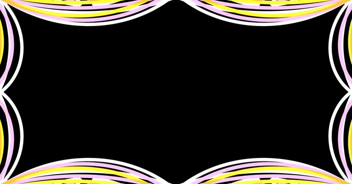 Abstract chromatic line frame isolated on black background, featuring luminous gradients, modern minimalism, and futuristic visual depth.