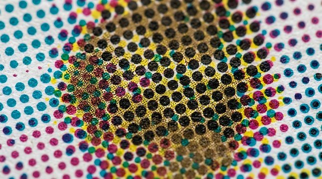 Extreme closeup of cmyk halftone printing dots on paper texture