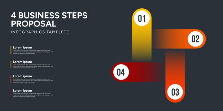 Modern 4-Step Business Proposal Infographic Template with Interlocking Gradient Shapes on Dark Background