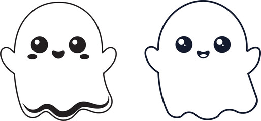 Obraz premium Two cute cartoon ghosts with different expressions isolated on white background