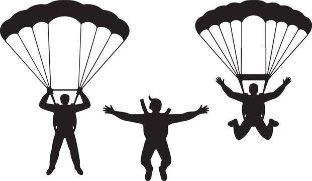Parachutists and skydivers with parachutes
