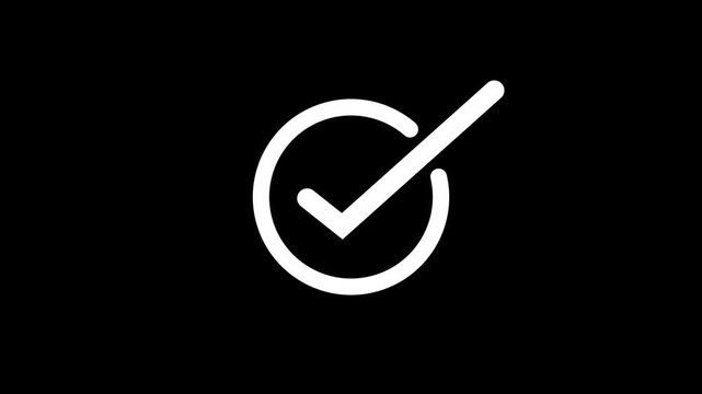 check mark Successfully, check mark white icon animation on black background, check mark list smooth animation 4k video.