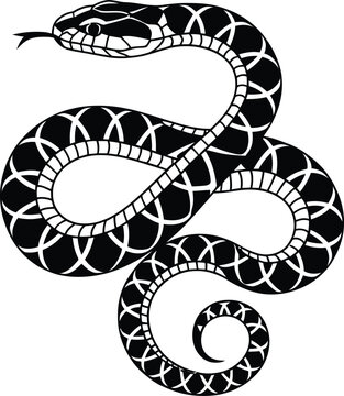 Black silhouette of a winding snake with intricate scaled patterns isolated on white background silhouette wildlife illustration abstract creature poisonous venomous serpentine predator