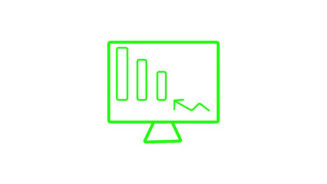 Business Performance Analytics Monitor Screen with Bar Chart and Upward Trend Arrow Line Icon Animation on White Background for Financial Forecasting and Marketing ROI