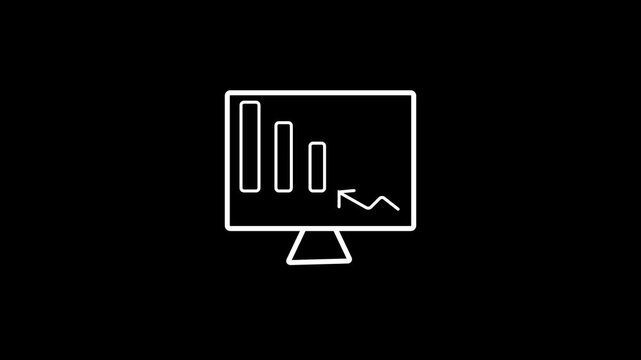 Dark Mode Financial Trading Monitor Screen showing Bar Graph and Upward Trend Line Arrow Animation Icon Video on Black Background for Stock Market Analytics and Crypto ROI