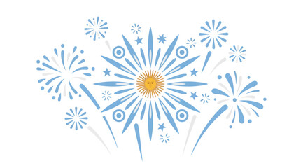 Obraz premium 9th july Argentina Independent day Fireworks explosion, blue and yellow vector graphics, festive burst, celebration icons isolated on White Background EPS
