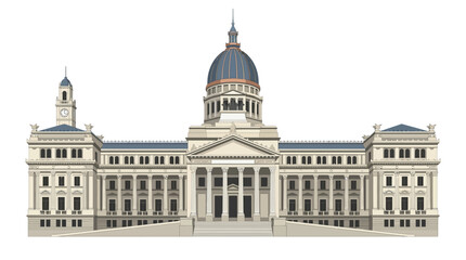 Fototapeta premium 9th july Argentina Independent day Government building, neoclassical architecture, white stone structure, blue domes isolated on White Background EPS