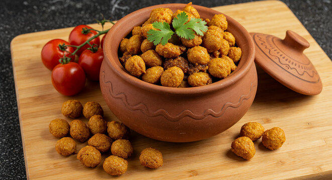 pot filled with spiced soya chunks