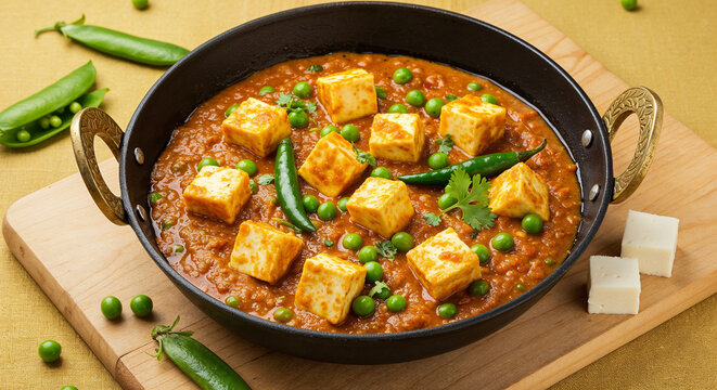 A vibrant Indian dish Matar Paneer